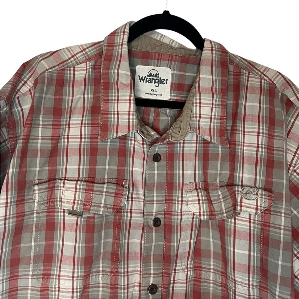 WRANGLER MENS 3XL BIG & TALL RED TAN BUTTON UP SHORT SLEEVE SHIRT - Picture 4 of 9